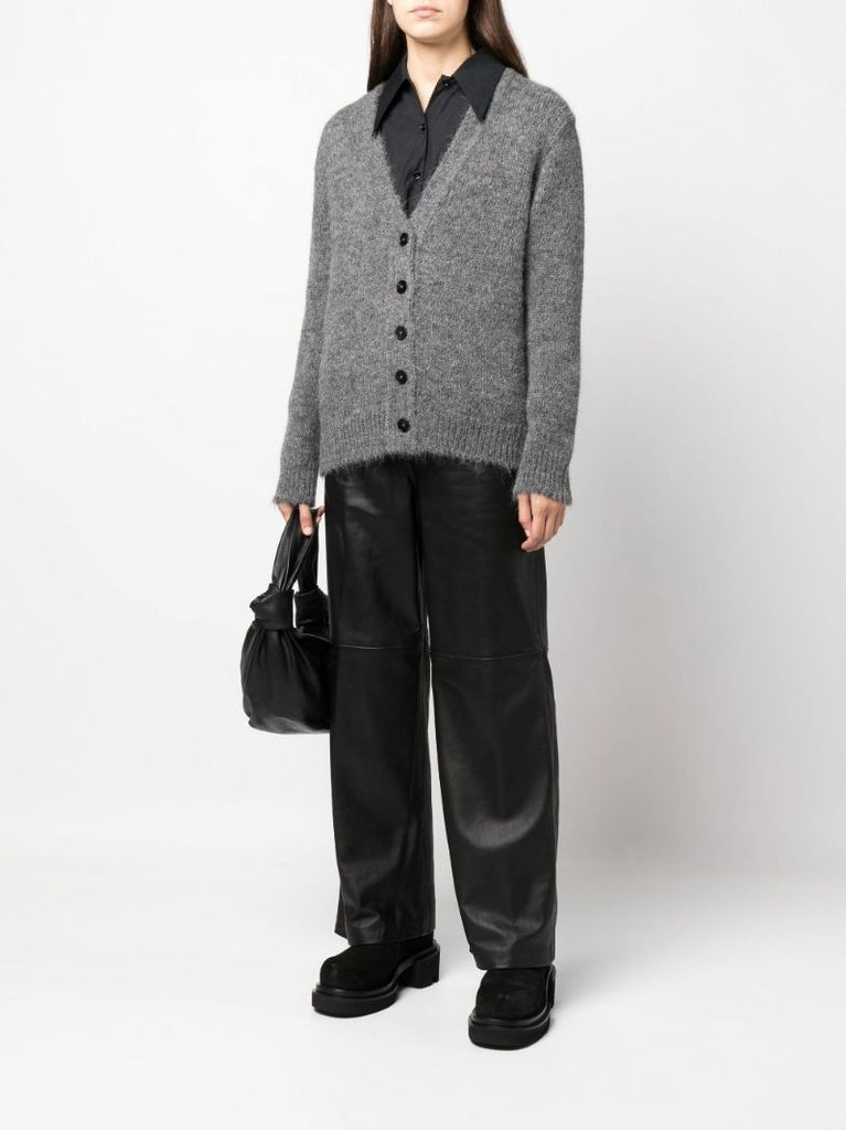 Grey V-neck Fine Knit Cardigan