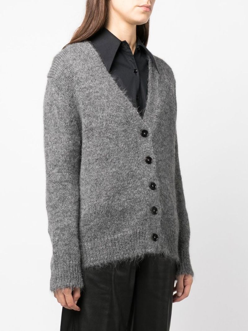 Grey V-neck Fine Knit Cardigan