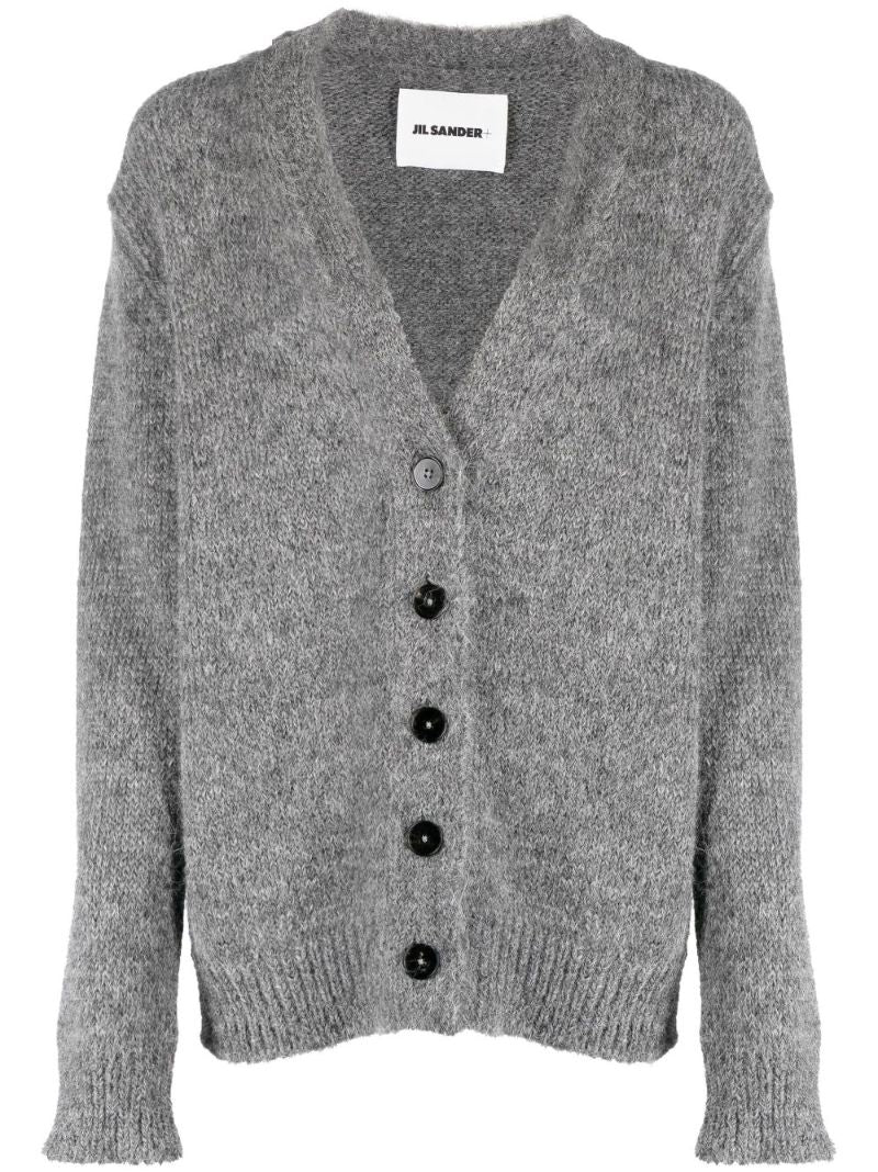 Grey V-neck Fine Knit Cardigan
