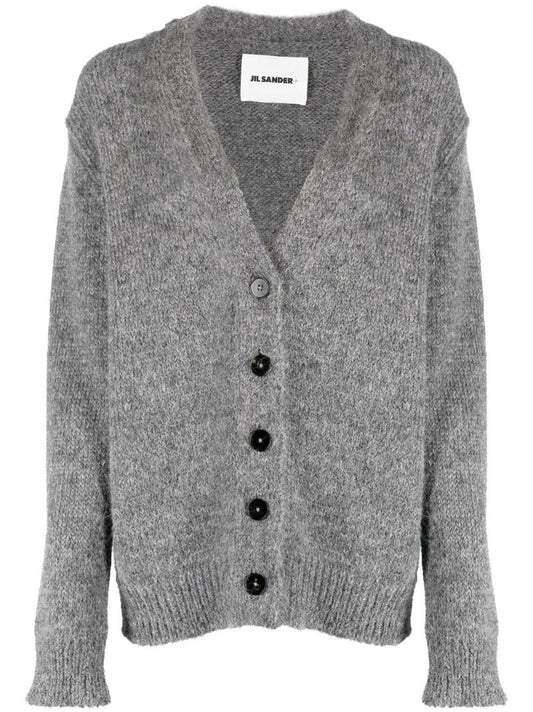 Grey V-neck Fine Knit Cardigan