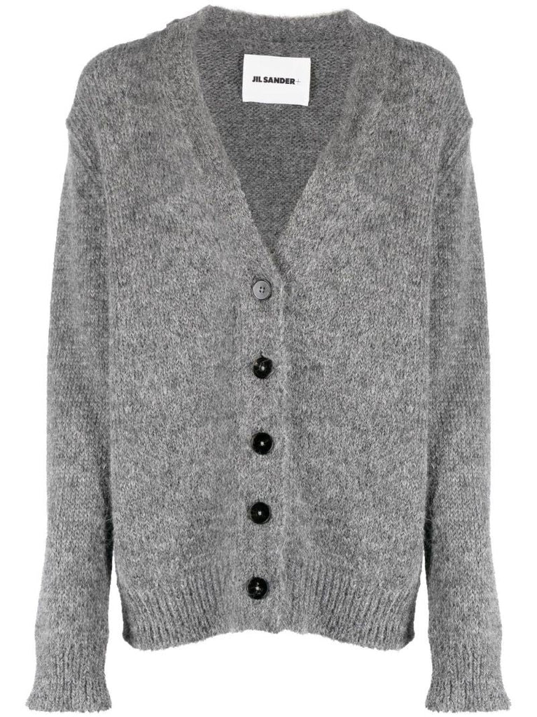 Grey V-neck Fine Knit Cardigan
