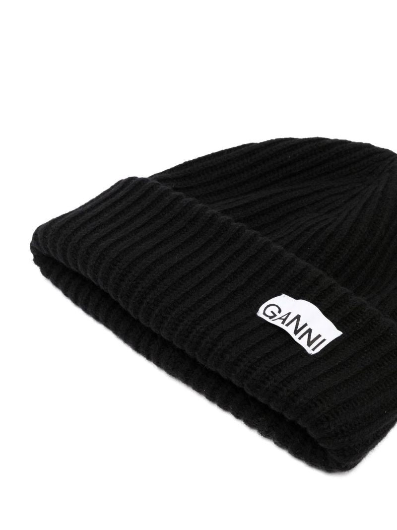Black Ribbed Knit Beanie Hat