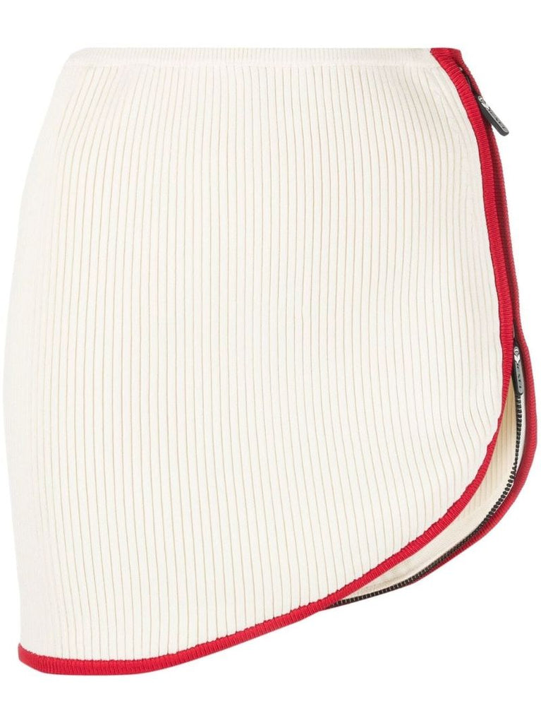 Neutral Ribbed-knit Asymmetric Skirt