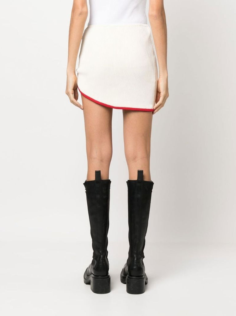 Neutral Ribbed-knit Asymmetric Skirt