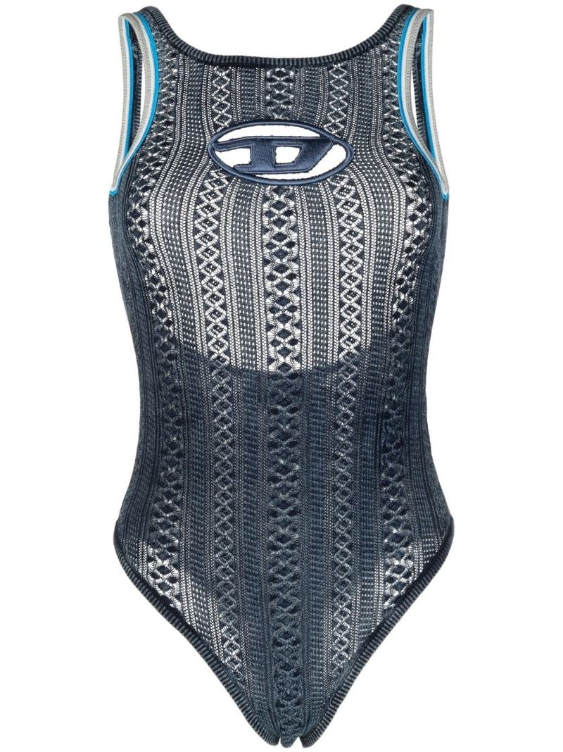 Blue Cut-out Knitted Bodysuit