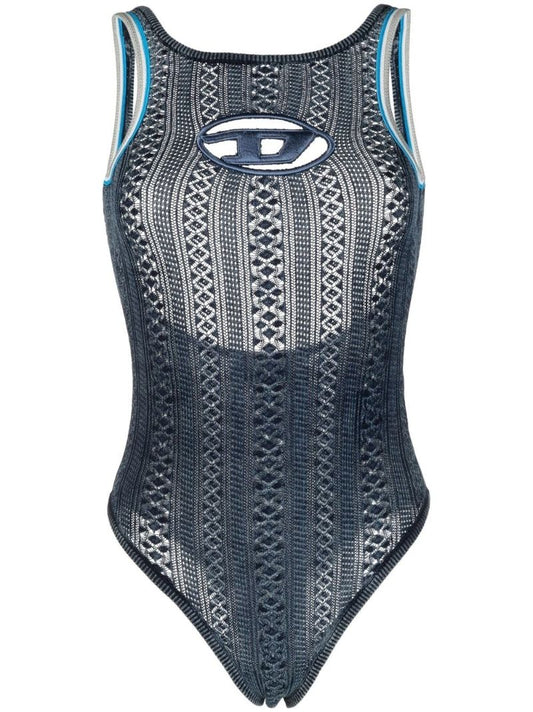 Blue Cut-out Knitted Bodysuit
