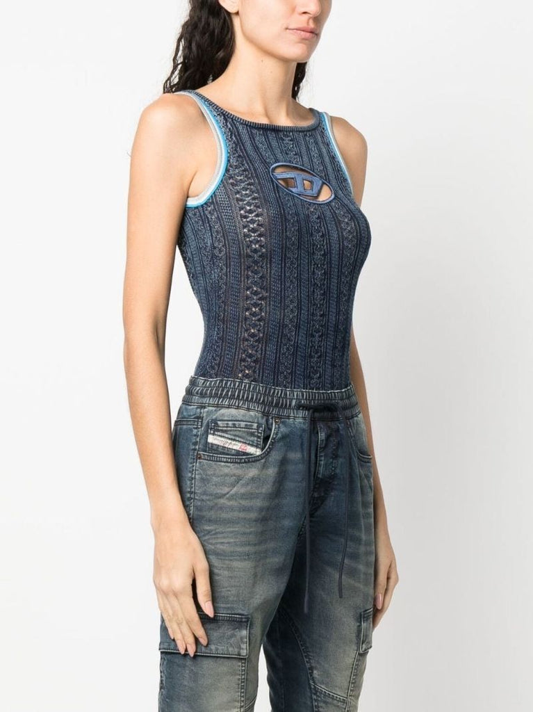Blue Cut-out Knitted Bodysuit