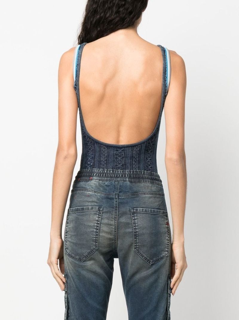 Blue Cut-out Knitted Bodysuit