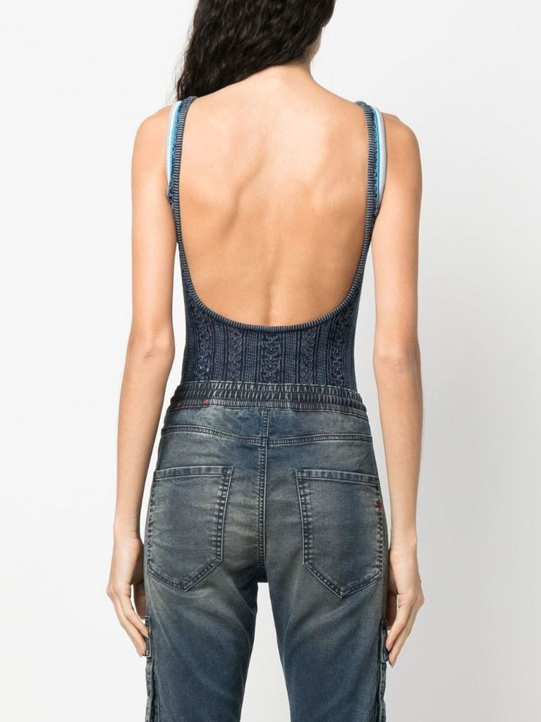 Blue Cut-out Knitted Bodysuit