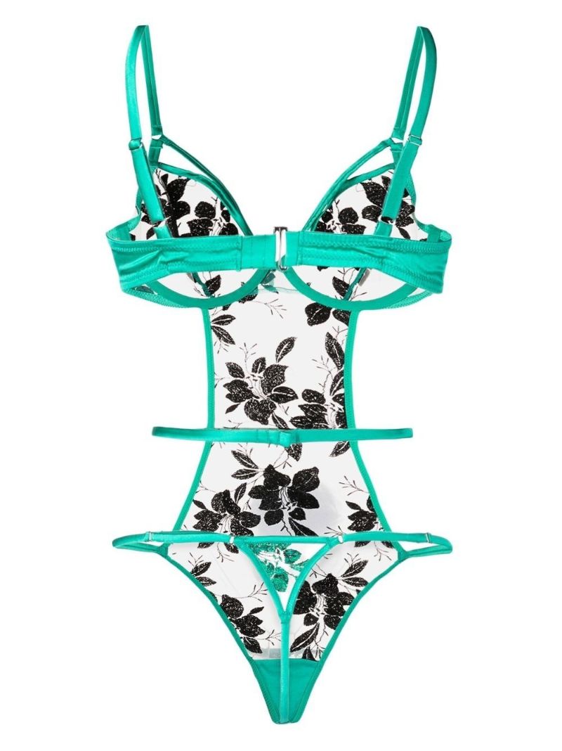 Green Floral Embroidered Bodysuit
