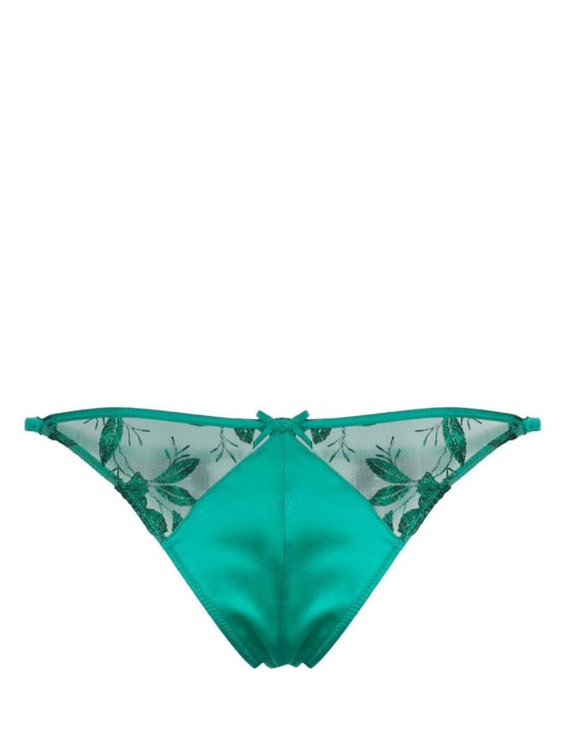 Green Floral-embroidered Thong