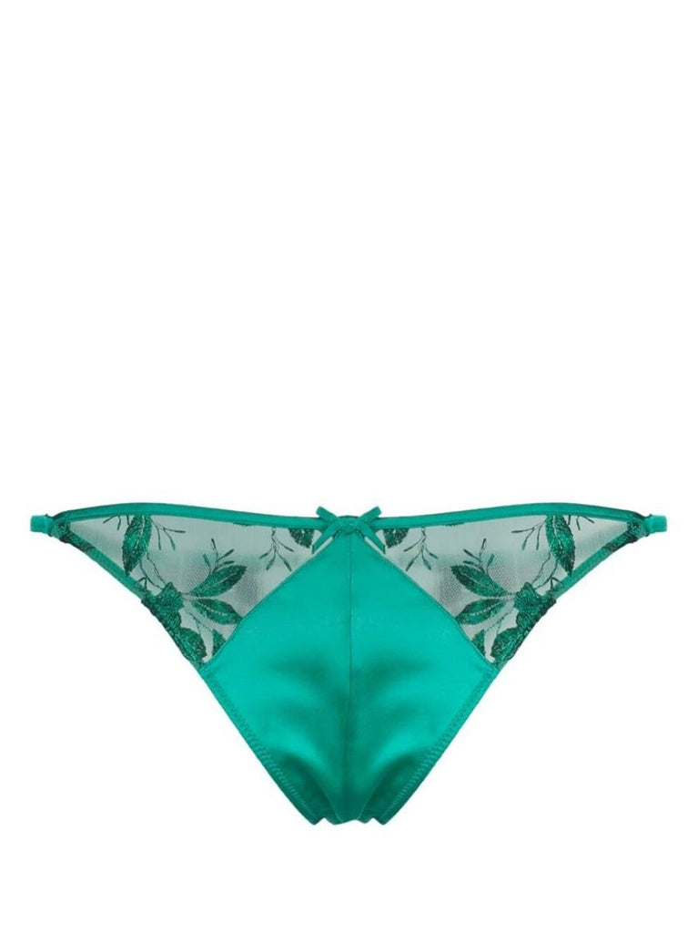 Green Floral-embroidered Thong