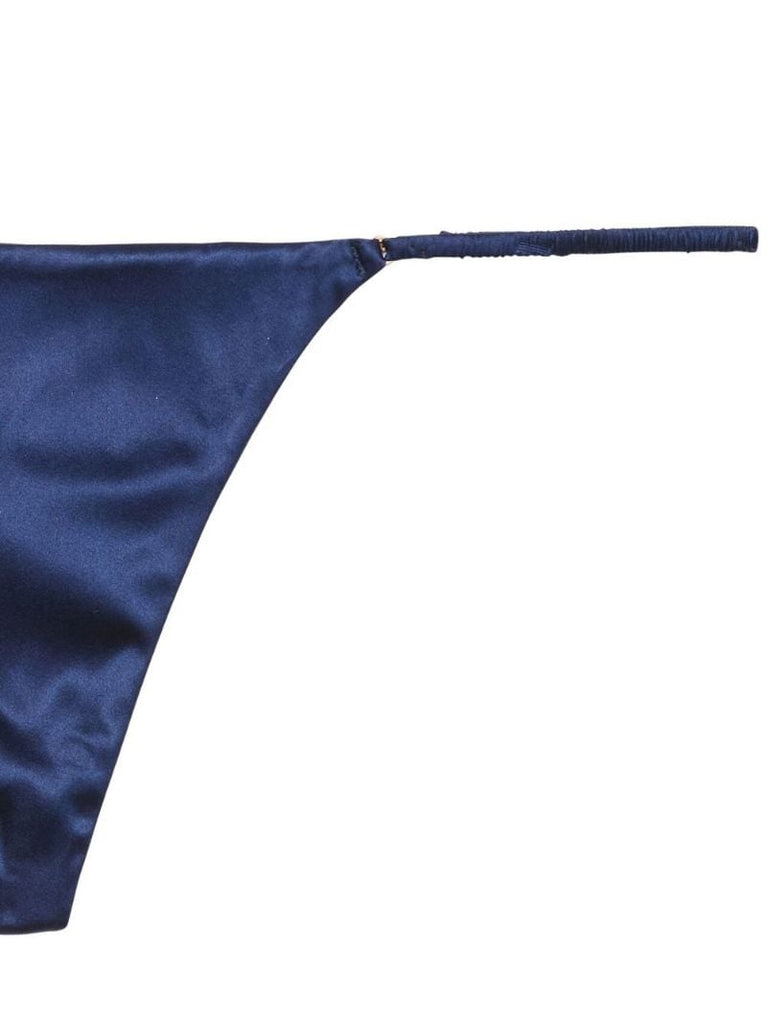 Blue Chain Detail Stretch Silk Thong