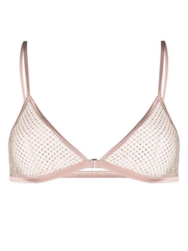 Neutral Rhinestone Fishnet Triangle Bra