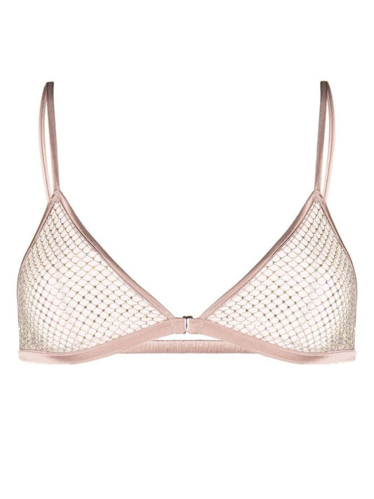 Neutral Rhinestone Fishnet Triangle Bra