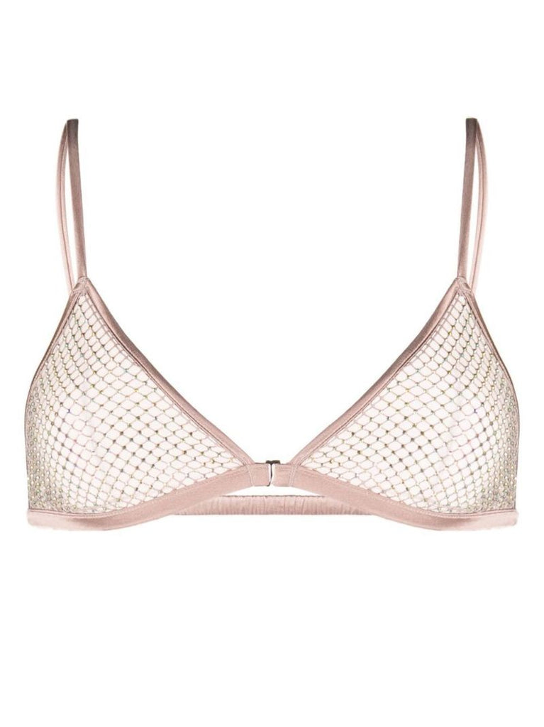 Neutral Rhinestone Fishnet Triangle Bra