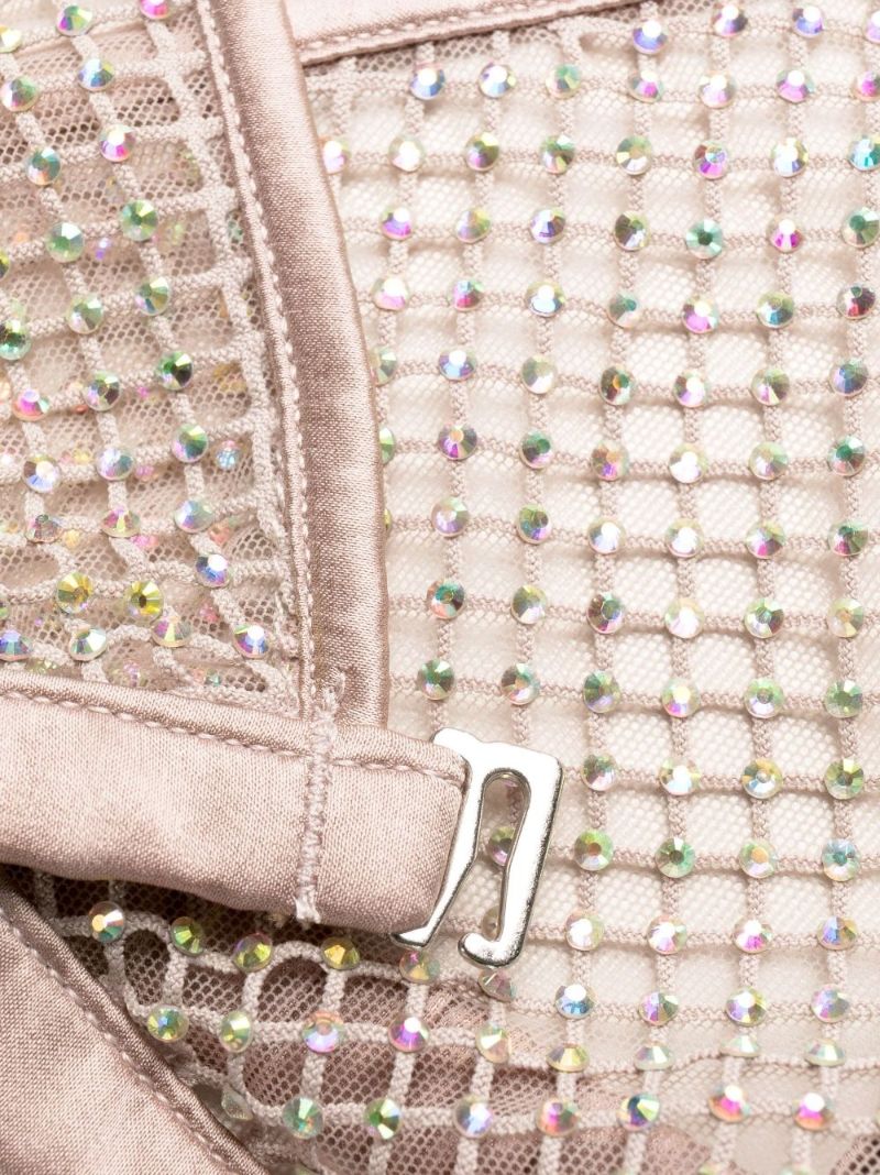 Neutral Rhinestone Fishnet Triangle Bra