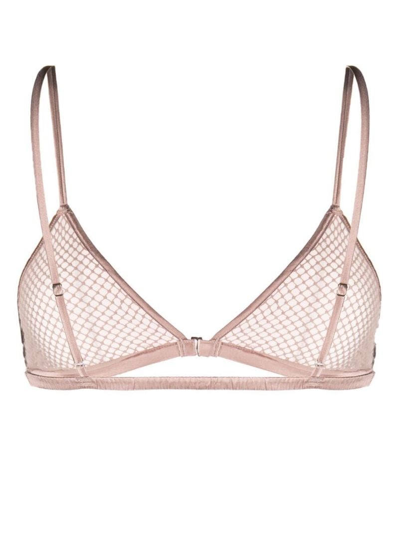 Neutral Rhinestone Fishnet Triangle Bra