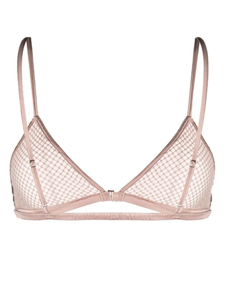 Neutral Rhinestone Fishnet Triangle Bra