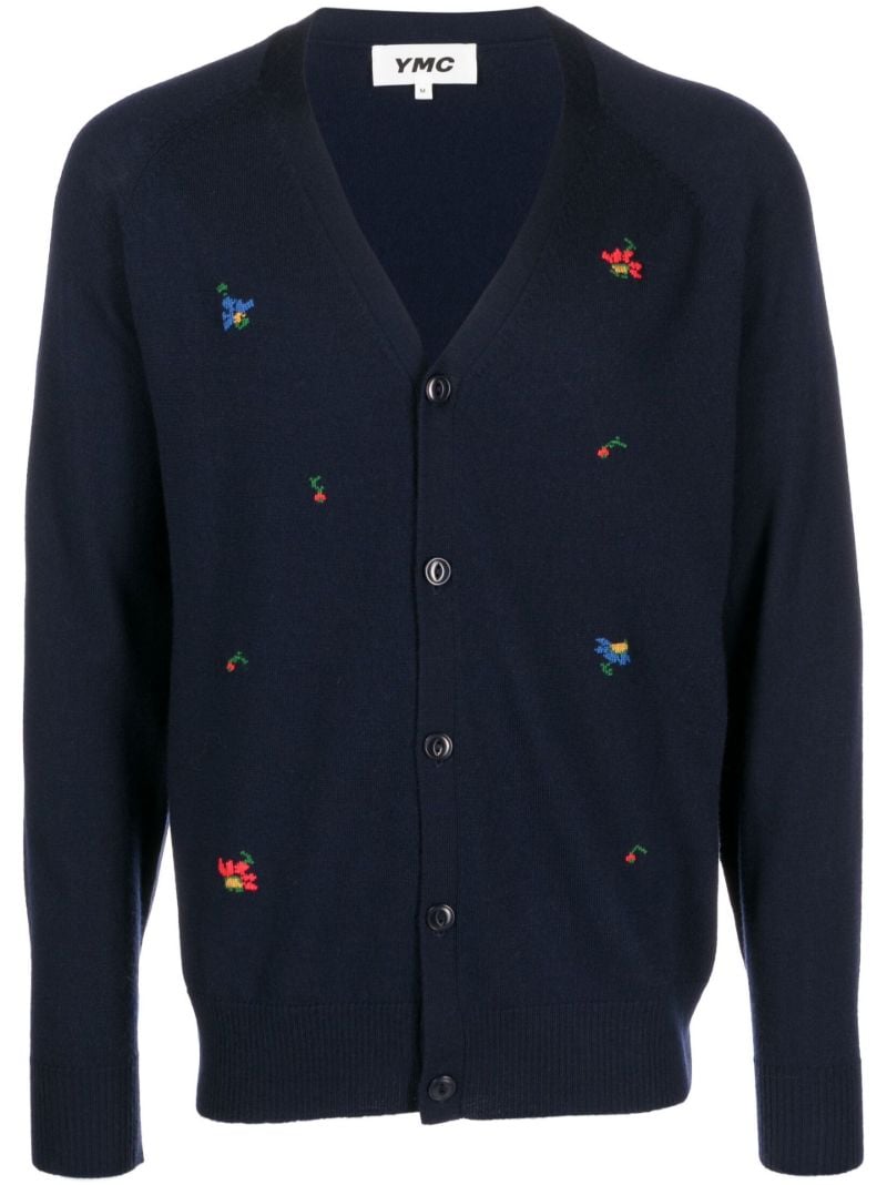 Blue Kurt Floral Embroidered Wool Cardigan