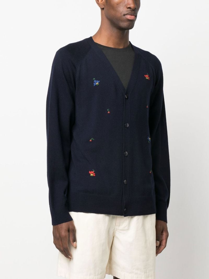 Blue Kurt Floral Embroidered Wool Cardigan
