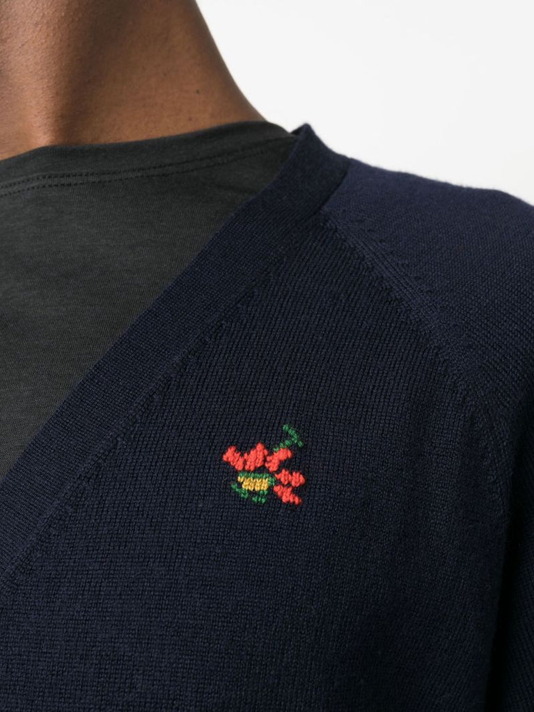 Blue Kurt Floral Embroidered Wool Cardigan