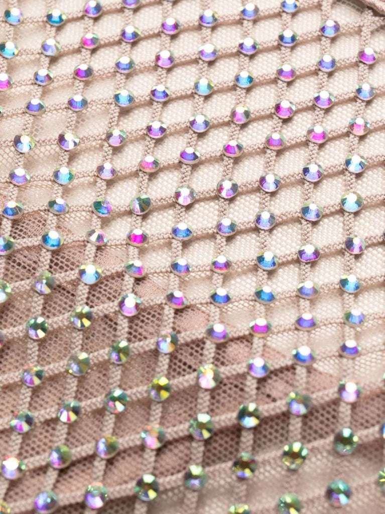 Neutral Rhinestone Fishnet V-string Thong