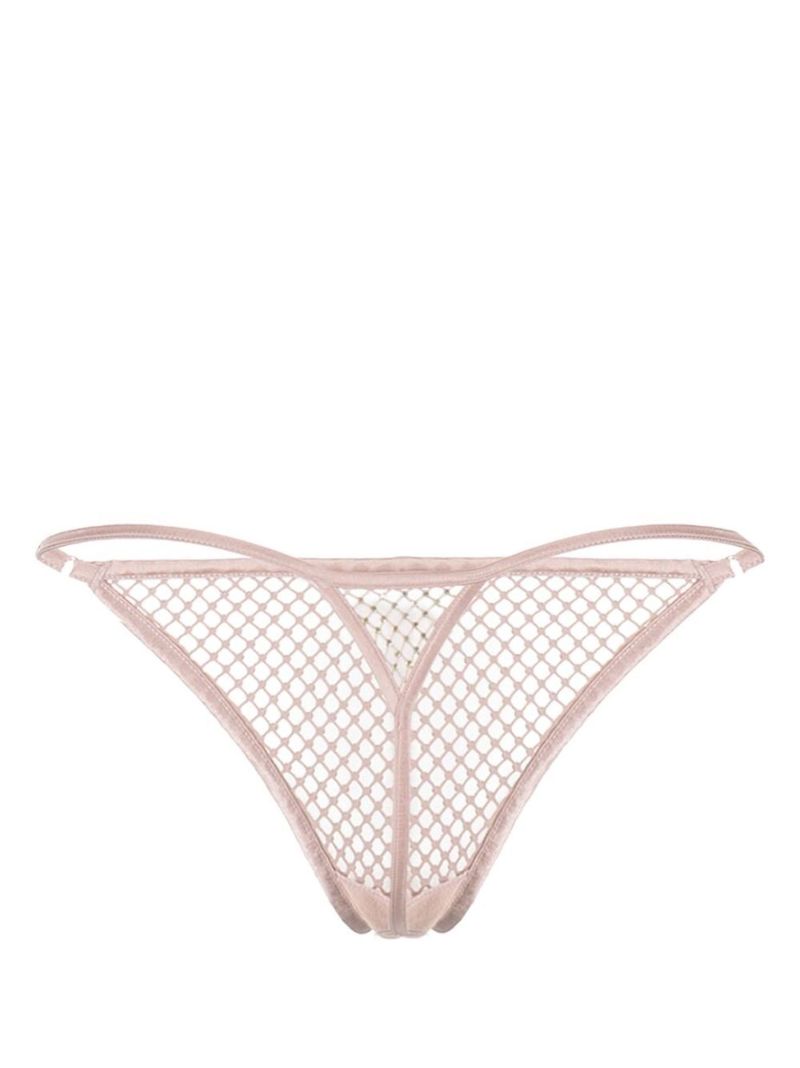 Neutral Rhinestone Fishnet V-string Thong