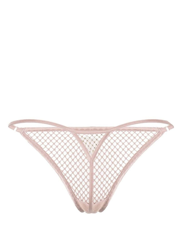 Neutral Rhinestone Fishnet V-string Thong