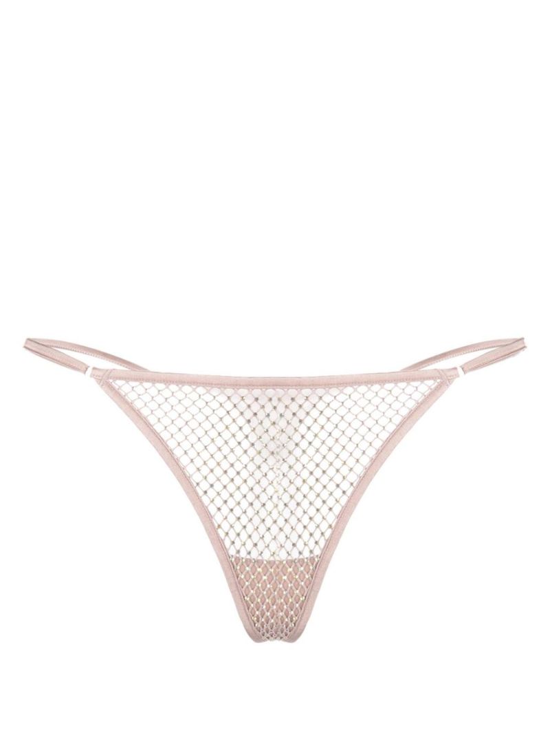 Neutral Rhinestone Fishnet V-string Thong