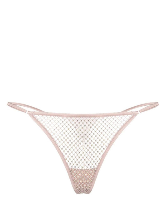 Neutral Rhinestone Fishnet V-string Thong