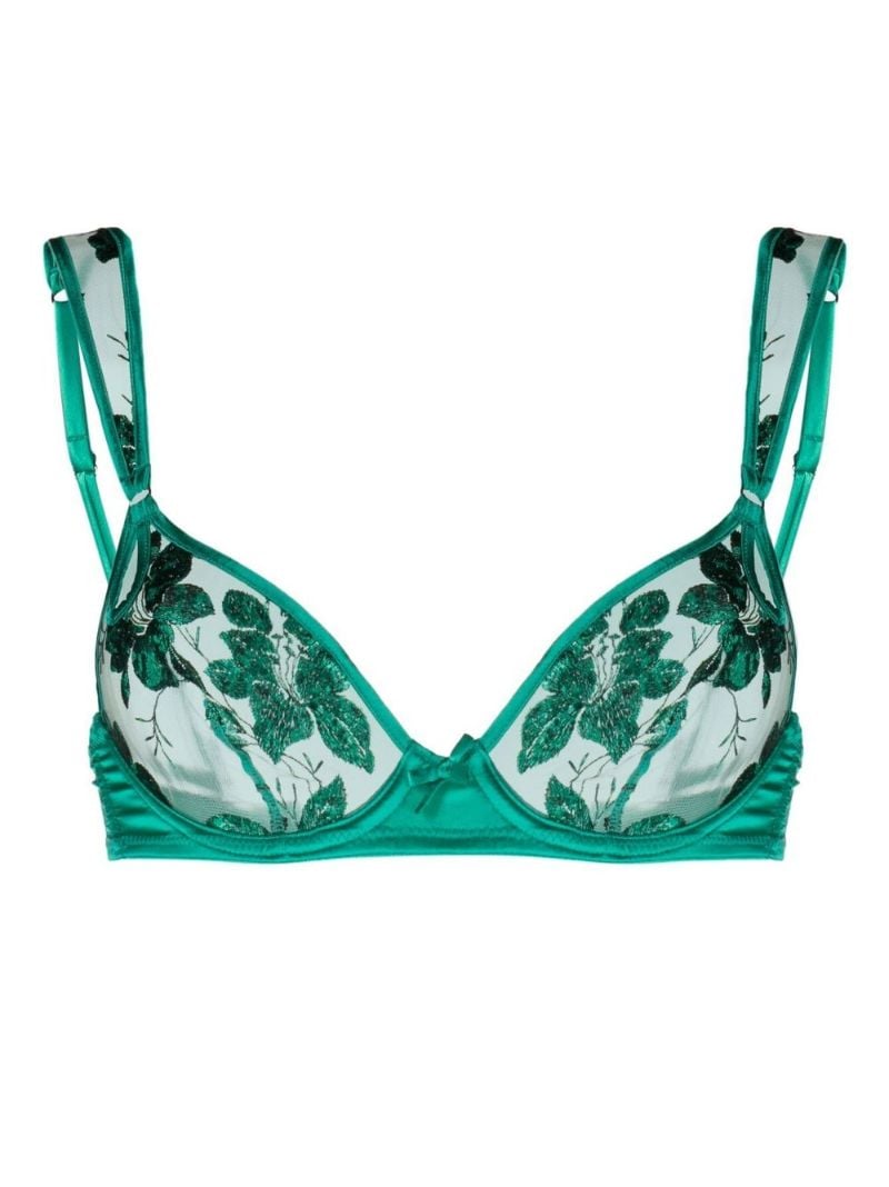 Green Allover Foil Embroidered Bra