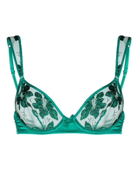 Green Allover Foil Embroidered Bra