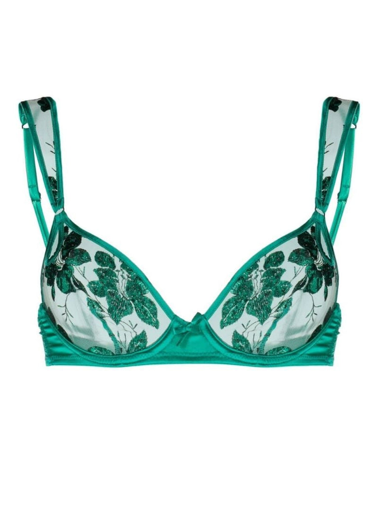 Green Allover Foil Embroidered Bra