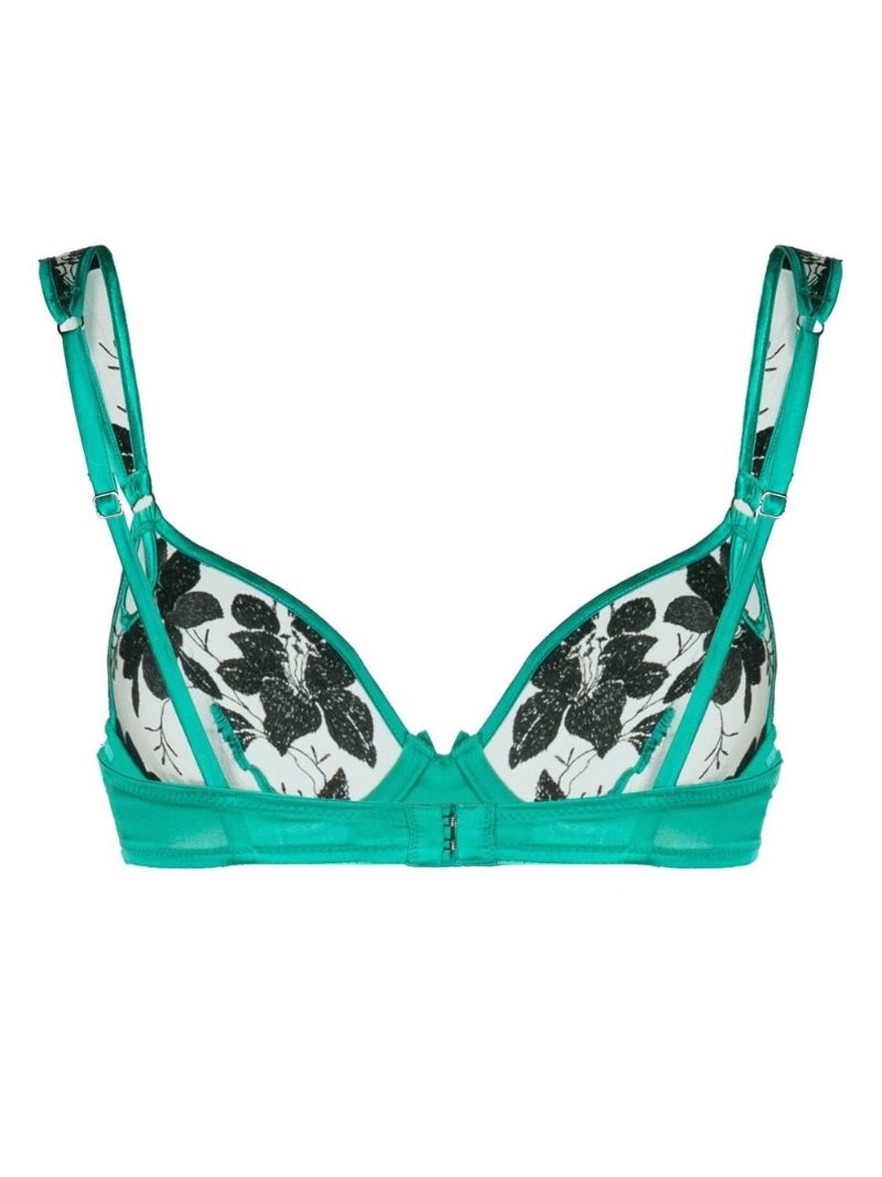 Green Allover Foil Embroidered Bra