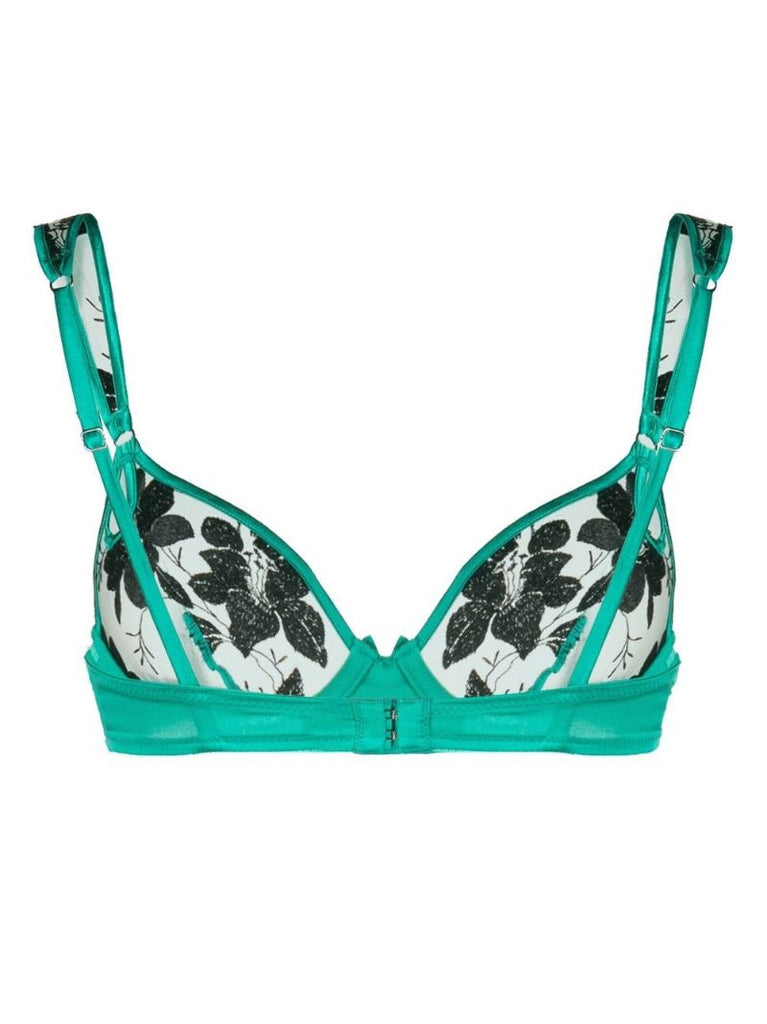Green Allover Foil Embroidered Bra
