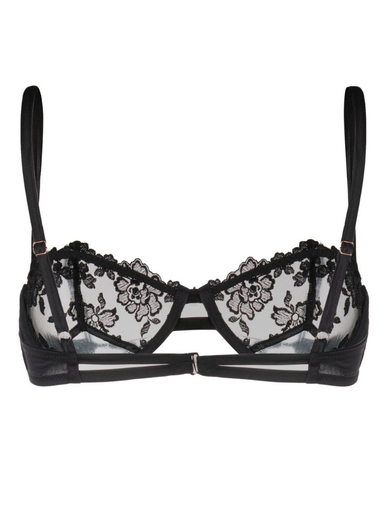 Black Floral Embroidered Silk Bra