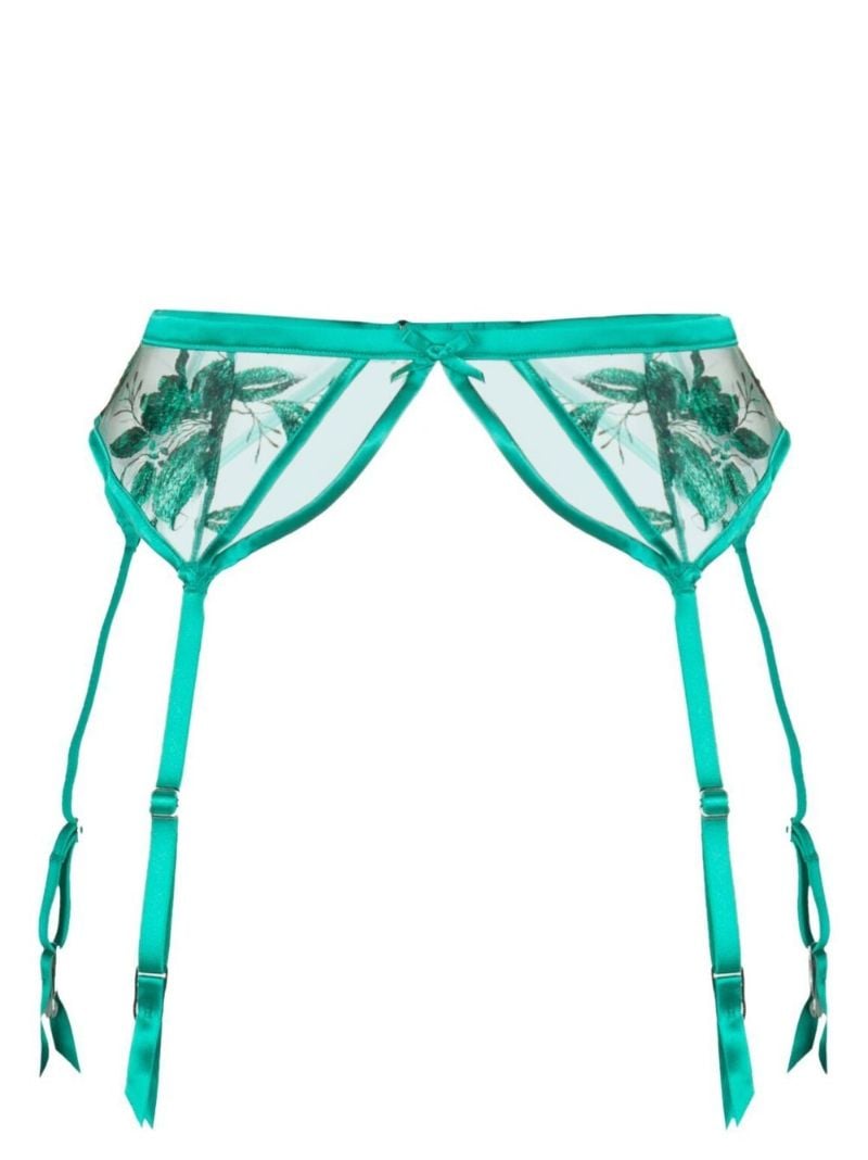 Green Allover Foil Embroidered Garter Belt