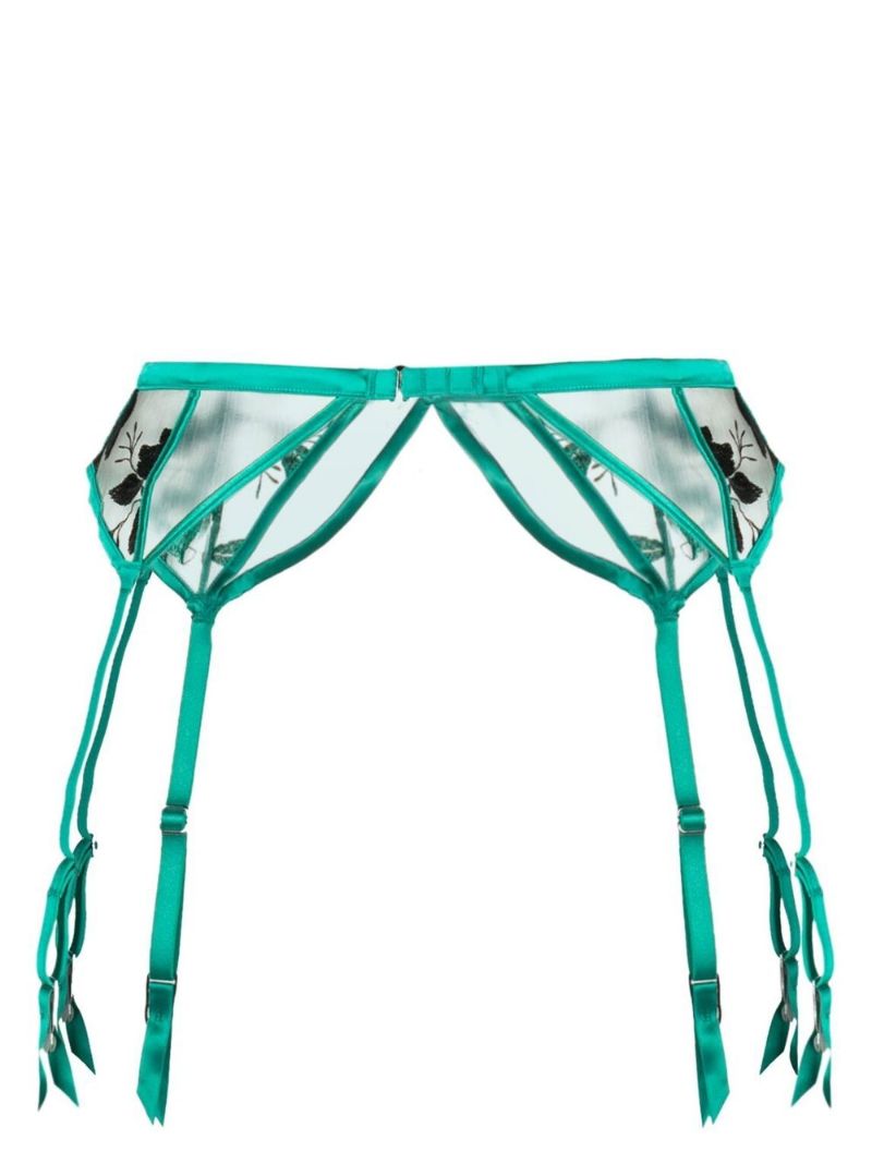 Green Allover Foil Embroidered Garter Belt