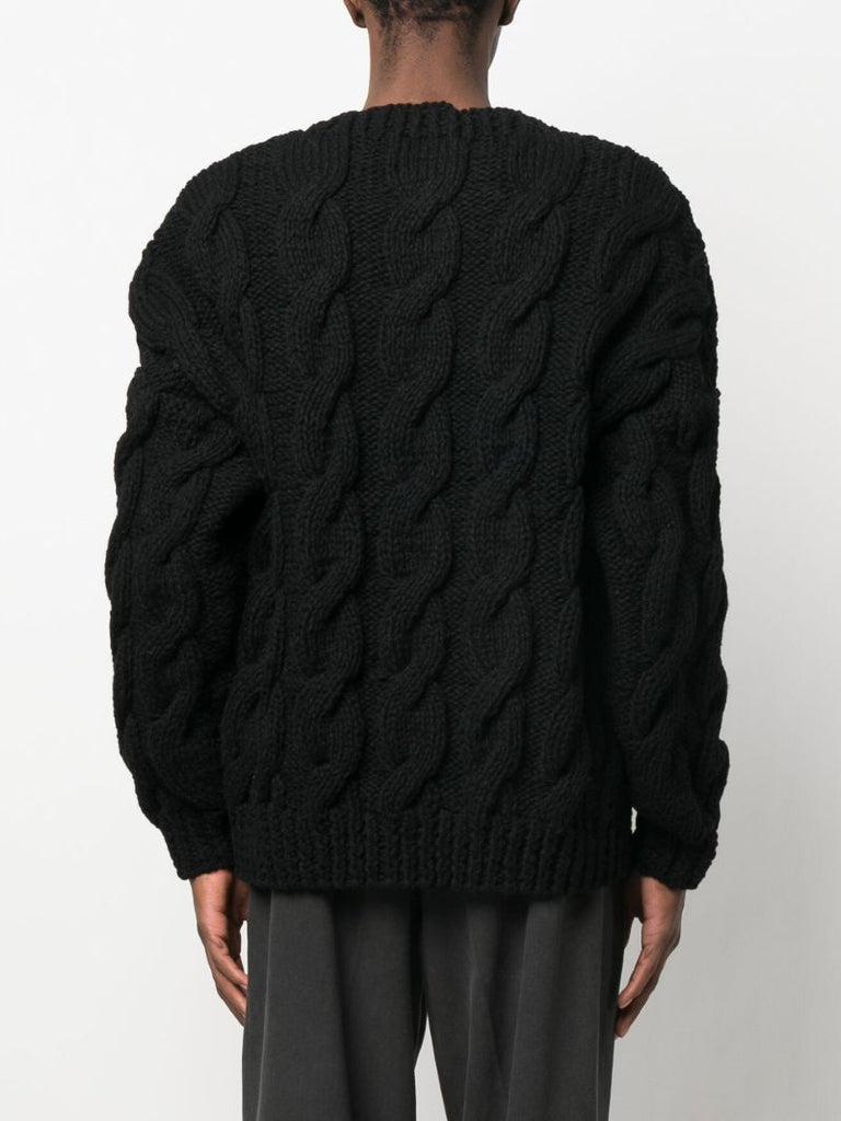Black Cable Knit Wool Sweater