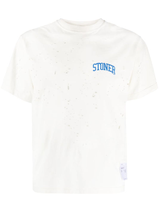 White Mothtech Distressed T-shirt