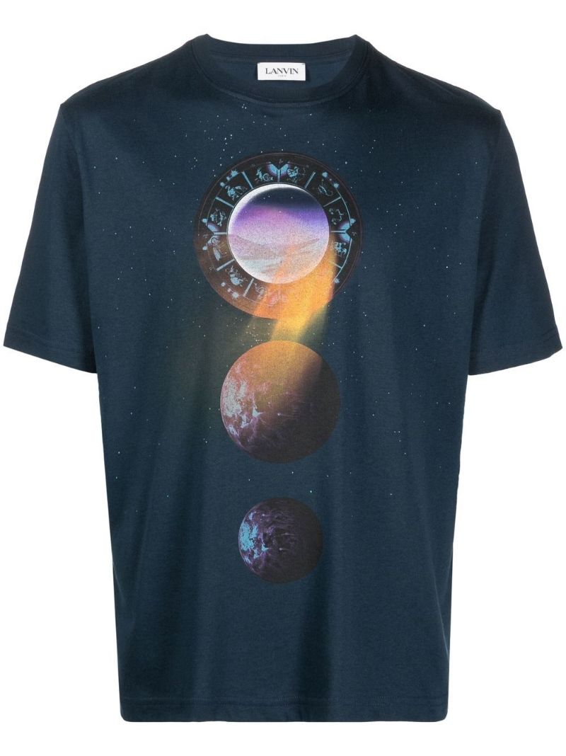 Blue Graphic Print Cotton T-shirt