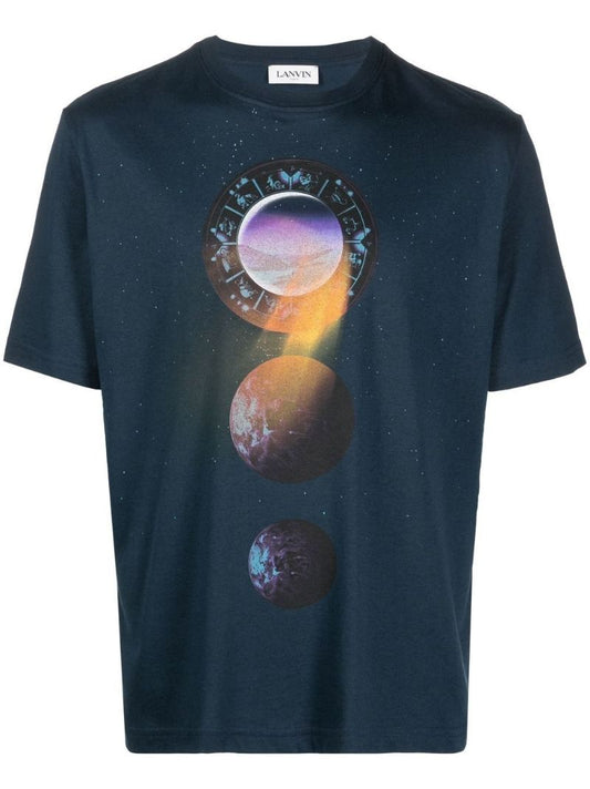 Blue Graphic Print Cotton T-shirt