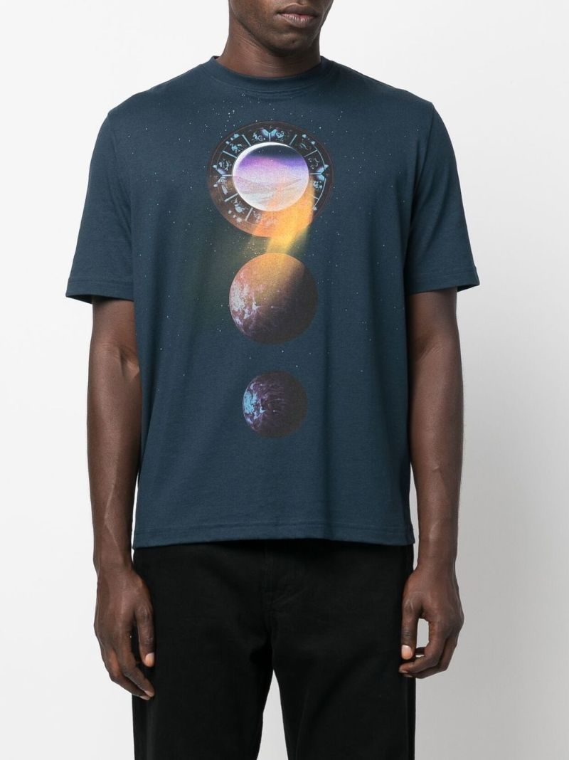 Blue Graphic Print Cotton T-shirt