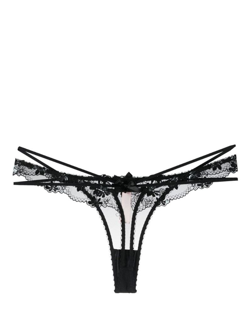 Black Skylee Embroidered Lace Thong
