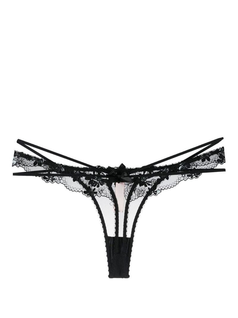 Black Skylee Embroidered Lace Thong