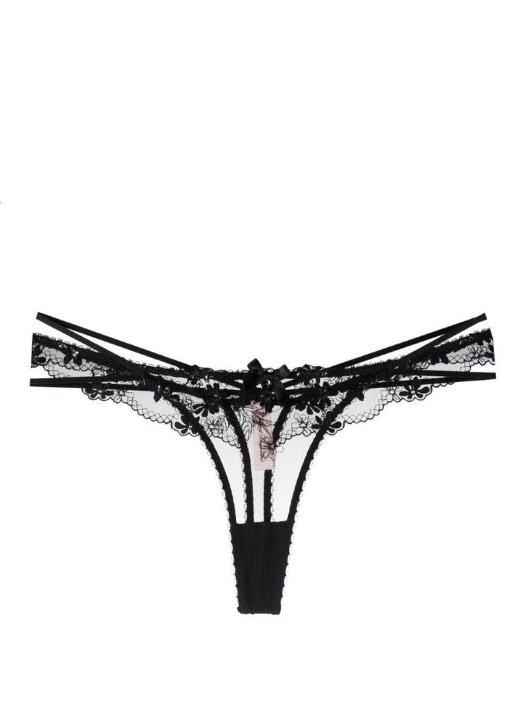 Black Skylee Embroidered Lace Thong