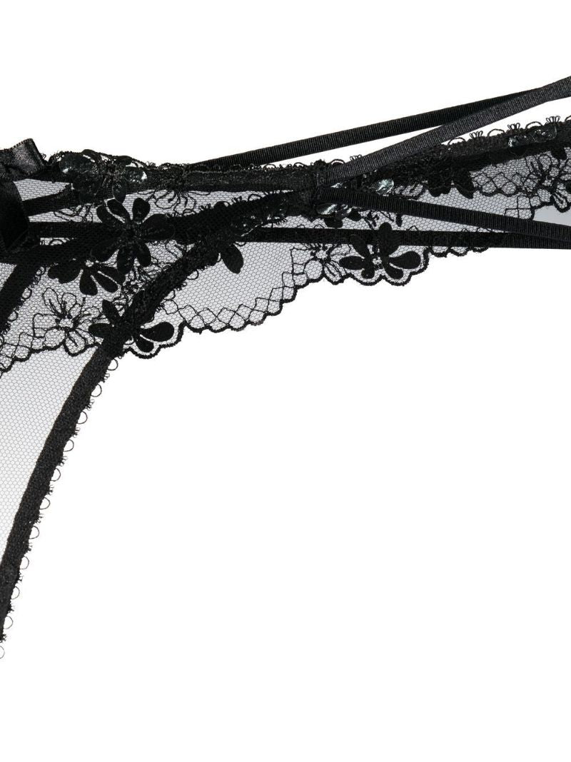 Black Skylee Embroidered Lace Thong