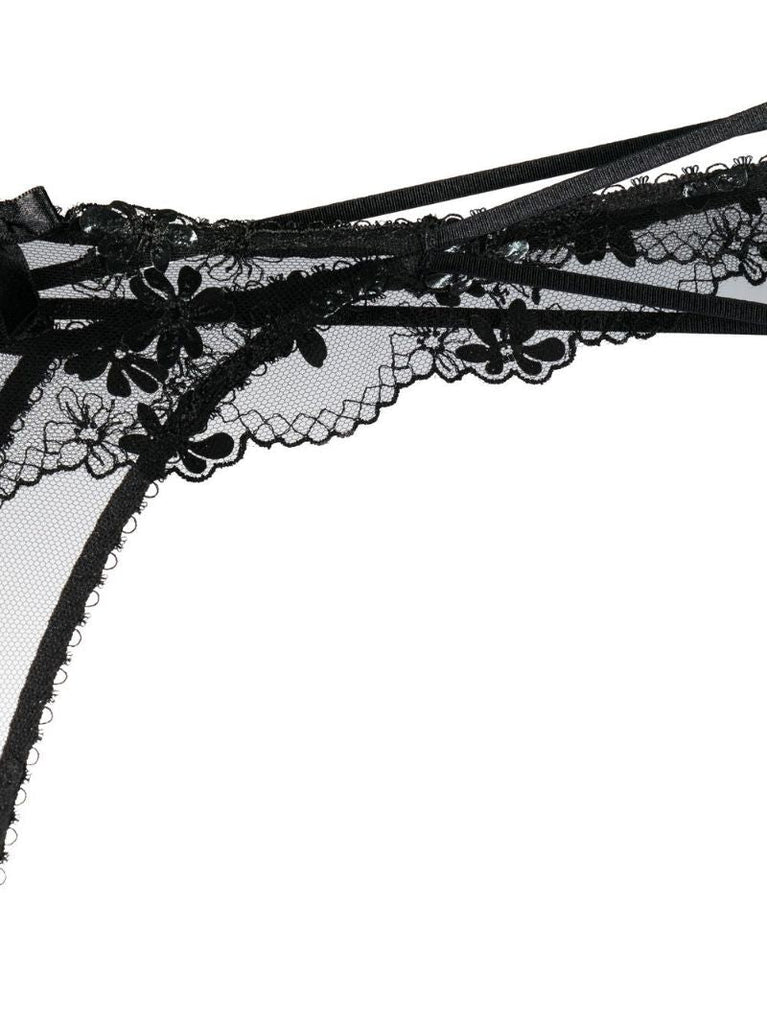 Black Skylee Embroidered Lace Thong