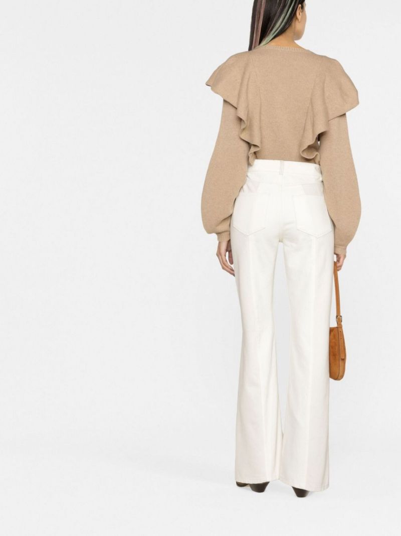 Neutral Ruffle Detail Cashmere Sweater